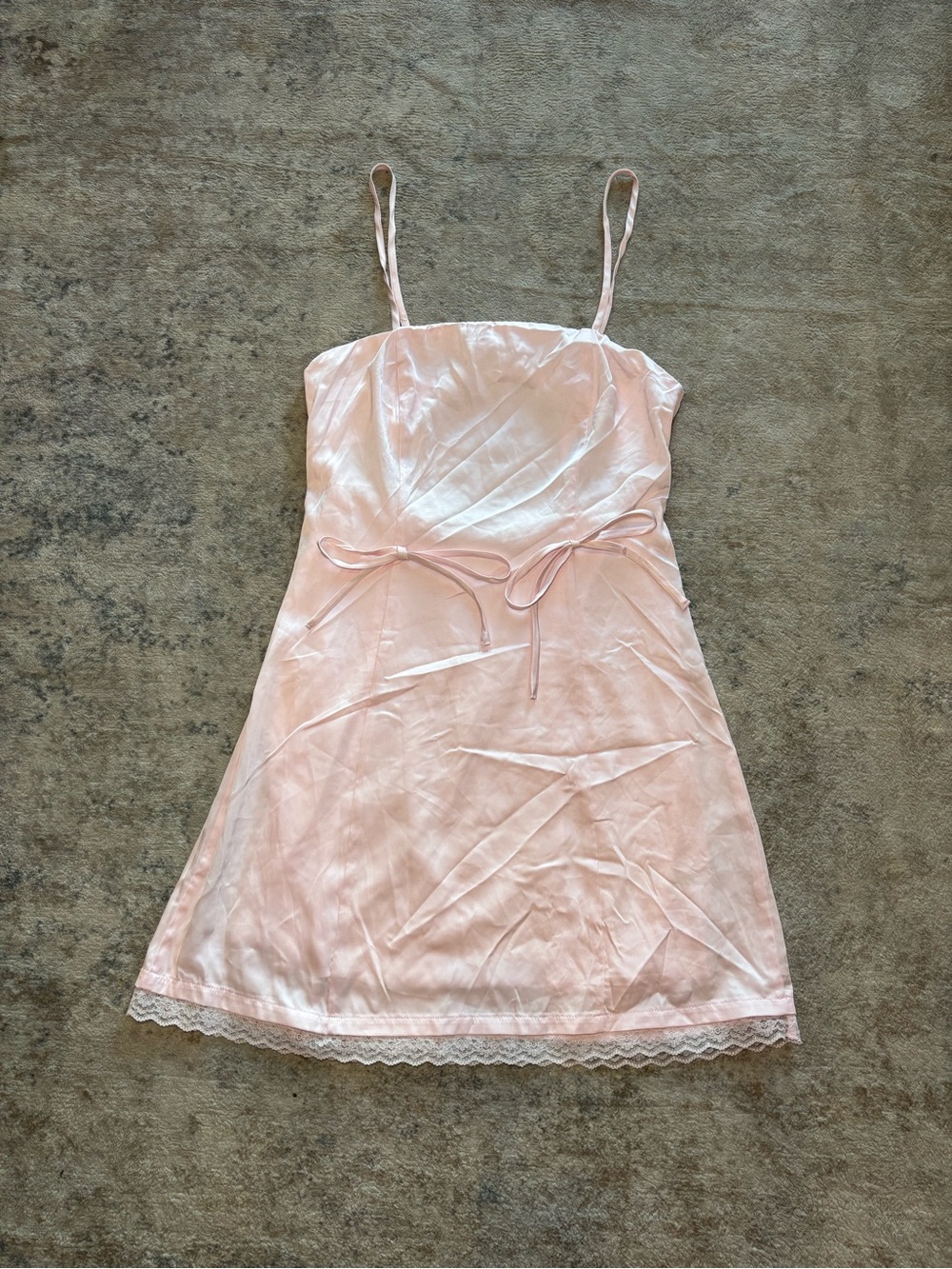 Pink Satin & Lace Bow Detail Babydoll Mini Dress medium